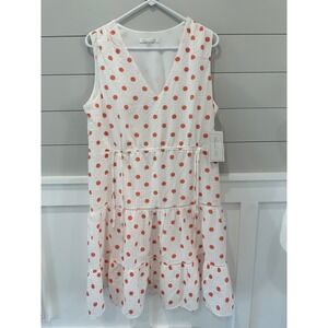 Bleecker 126‎ Womens Orange Polka Dot Tiered Seersucker Dress White 14 NEW